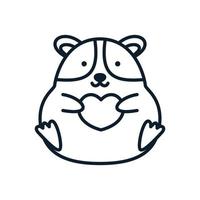 hamster com design de ilustração de ícone de vetor de logotipo de linha de amor ou coração