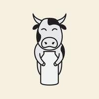 linhas de desenhos animados de vacas leiteiras com design de logotipo de garrafa de leite vetor ícone ilustração símbolo