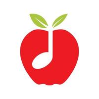 fruta vermelha maçã com símbolo de logotipo de nota musical ícone vector design gráfico ilustração