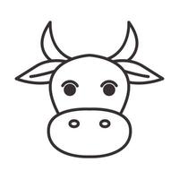 linhas de desenho animado de vaca de cabeça bonitinha logotipo de hipster vector design de ilustração