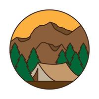 barraca colorida acampamento montanha pinho logotipo símbolo vetor ícone ilustração design gráfico