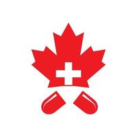 cruz de hospital de saúde médica com design de ilustração vetorial de ícone de logotipo de maple canadá vetor