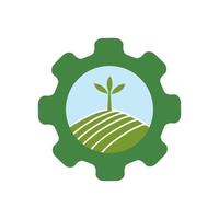 agricultura verde com ilustração de design gráfico de vetor de ícone de logotipo de serviços de engrenagem