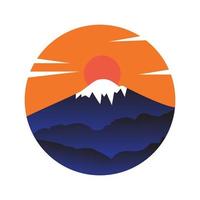 Fuji montanha japão e design do logotipo do círculo do pôr do sol vetor