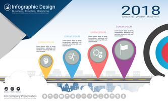 Relatório de infográficos de negócios, cronograma de milestone ou roteiro com opções de fluxograma de processo 4. vetor