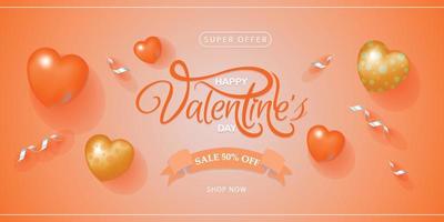 modelo de cartaz de venda de dia dos namorados decoração elegante de balões de coração 3d vetor