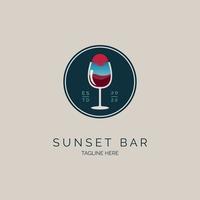 modelo de design de logotipo de copo de vinho de bar pôr do sol para marca ou empresa e outros vetor