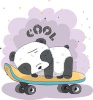 Panda pequeno bonito em um skate vetor