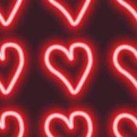 padrão de corações de néon. padrão de dia dos namorados. corações vermelhos em fundo escuro vetor