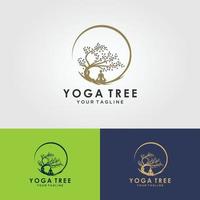 vetor de logotipo de ioga, uma meditação de homem em lugar natural.