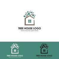 design de logotipo de casa na árvore - vetor