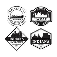 logotipo de vetor de silhueta de horizonte de havaí e indiana