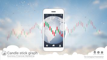 Conceito de negociação de ações móveis com gráficos de gráficos candlestick e financeiros na tela. vetor