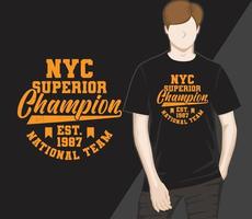 design de t-shirt de tipografia de campeão superior de nova york vetor