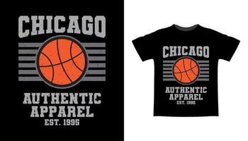 vestuário autêntico de chicago com design de t-shirt de tipografia de basquete vetor