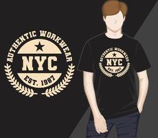 design de t-shirt de tipografia autêntica de roupa de trabalho de nova york vetor
