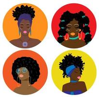 conjunto com garotas planas. retrato de uma linda mulher. garota afro-americana de desenho animado vetor