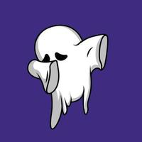 fantasma bonitinho enxugando a ilustração de ícone de vetor dos desenhos animados. férias halloween ícone conceito isolado vetor premium. estilo de desenho animado plano