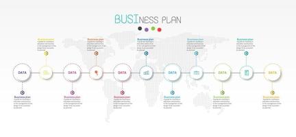 ideia de negócio de apresentação de modelo infográfico de linha do tempo com ícones, opções ou etapas. infográficos para ideias de negócios podem ser usados para gráficos de dados, fluxogramas, sites, banners. vetor