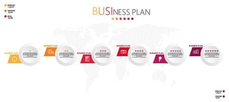 ideia de negócio de apresentação de modelo infográfico de linha do tempo com ícones, opções ou etapas. infográficos para ideias de negócios podem ser usados para gráficos de dados, fluxogramas, sites, banners. vetor