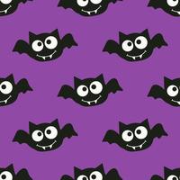 padrão de halloween com morcego bonito no céu noturno para decoração de festa. fundo sem emenda roxo engraçado da noite de outubro. vetor