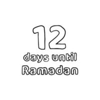 contagem regressiva para o ramadã - 12 dias para o ramadã - 12 hari menuju ramadhan sketch ilustração vetor