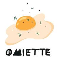 ilustração em vetor de ovo frito com verduras. ovos fritos no ar. ilustração de omelete de letras fofas.
