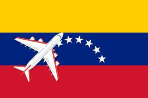 ilustração em vetor de um avião de passageiros sobrevoando a bandeira da venezuela. conceito de turismo e viagens