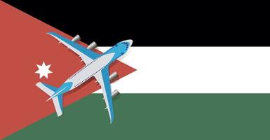 ilustração vetorial de um avião de passageiros sobrevoando a bandeira da jordânia. conceito de turismo e viagens vetor