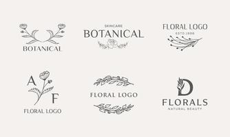 conjunto de logotipo desenhado à mão do elemento floral botânico com flores silvestres e folhas. logotipo para spa e salão de beleza, boutique, loja orgânica, casamento, designer floral, interior, fotografia, cosmético. vetor