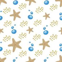 um padrão perfeito com estrelas do mar, habitantes invertebrados do mundo subaquático. na cor bege e azul. ilustração vetorial. para decoração, impressão em tecido ou papel. vetor