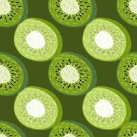 padrão de comida sem costura dos desenhos animados com ornamento de fatia de kiwi de cor verde. arte de frutas orgânicas. vetor