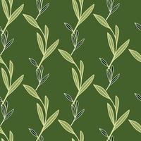 doodle padrão sem emenda com ornamento de folhagem de ramos de folha de contorno decorativo. fundo verde. vetor