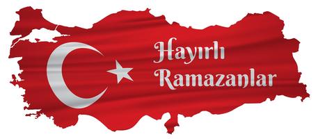 Feliz ramadan Turco Falar: Hayirli ramazanlar. Ilustração do vetor do mapa de Turquia.
