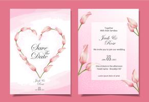 Tulipas modernas que wedding o projeto do molde dos cartões de convite. Tema de cor-de-rosa com lindas flores em aquarela desenhadas à mão vetor