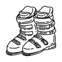 botas de esqui para ícone de mulheres. doodle desenhado à mão ou estilo de ícone de contorno. vetor