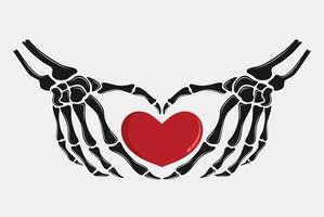 mão de esqueleto mostrando a forma do coração. vetor