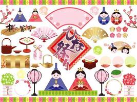 ilustrações vetoriais definidas para o festival de bonecas japonesas isoladas em um fundo branco. tradução de texto - o festival de bonecas. dia das meninas.