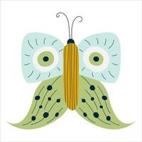 borboleta escandinava isolada. inseto com asas verdes e pontos. ilustração vetorial plana. borboleta para design de crianças. vetor mão desenhada ilustração dos desenhos animados na moda.