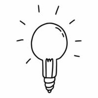 lâmpada de estilo doodle. idéia. ícone de linha. elemento decorativo.