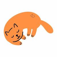 gato laranja fofo dorme com os olhos fechados. ilustração de doodle. bicho de estimação. vetor