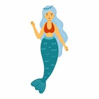 sereia bonita com cabelo azul. ilustração vetorial doodle para menina. adesivo. vetor