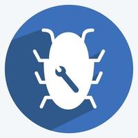 ícone de correção de bugs no estilo moderno de sombra longa isolado em fundo azul suave vetor