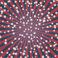 Estados Unidos dia da independência 4 de julho ou bandeira do dia do memorial. ilustração em vetor patriótico retrô. listras concêntricas e confetes de estrelas nas cores da bandeira americana.