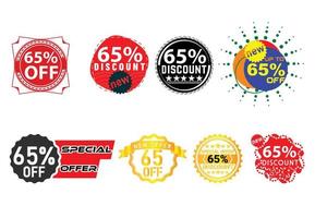 65 por cento de desconto no novo logotipo de oferta e pacote de design de ícones vetor
