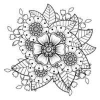 flor mehndi para henna, mehndi, tatuagem, decoração. ornamento decorativo em estilo oriental étnico, ornamento de doodle, desenho de mão de contorno. página do livro para colorir. vetor