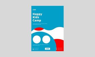 design de folheto de acampamento de crianças felizes. design de cartaz de folheto de acampamento de verão para crianças. cartaz de acampamento infantil de dia de diversão de domingo, design de folheto. vetor