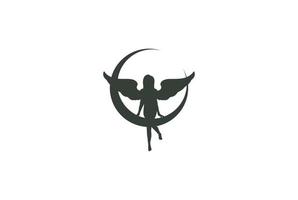 simples anjo minimalista mulher senhora silhueta feminina e vetor de design de logotipo de lua crescente