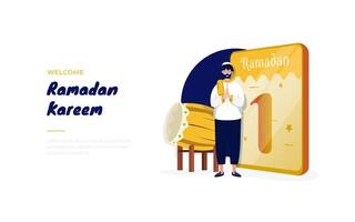 design islâmico bem-vindo ramadan kareem postagem de saudações vetor