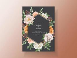 lindo cartão de convite de casamento com flor elegante e aquarela de folhas vetor